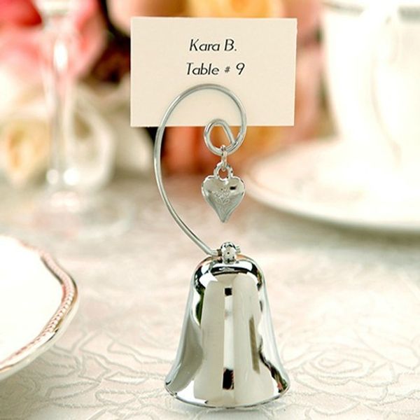 

wedding favor and decoration--charming chrome bell place card/p holder with dangling heart charm party favor ing