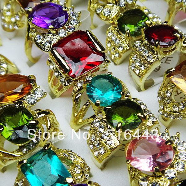 

Gorgeous Jewelry 20pcs Wholesale Lots Mix Style Cubic Zircon Rhinestones Gold Plated Women Rings Free Shipping A-078
