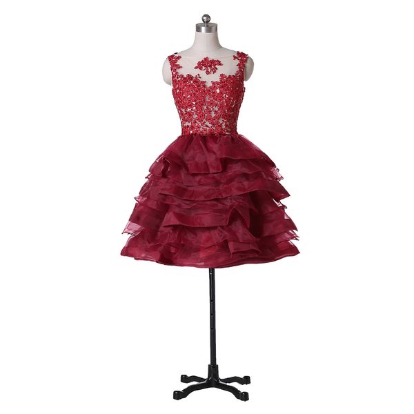 

2019 short red homecoming dresses scoop neck sleeveless beaded lace ruffles organza a-line mini prom gowns zipper back custom made h70, Blue;pink