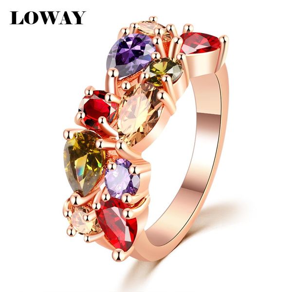 

wholesale-loway fashion multicolor rings women anillos cubic zirconia 18k rose gold plated wedding finger ring fine jewelry bague jz5900, Silver