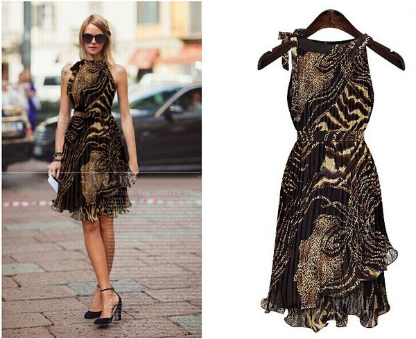 

2015 women dress vintage sleeveless chiffon leopard casual dress vestidos 30 price 2016, Black;gray