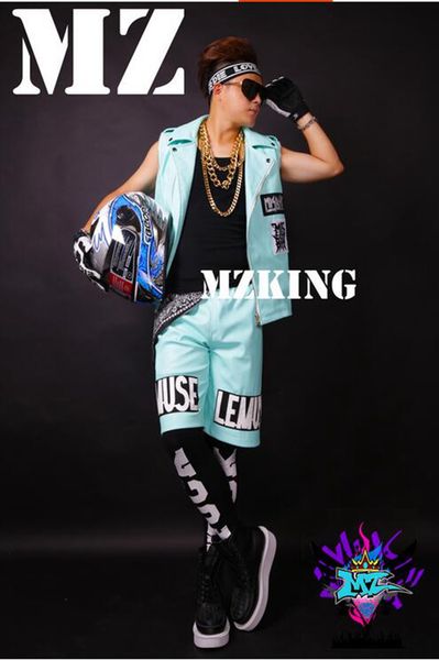 

male singer clubs in europe and the runway looks mint blue map removable sleeve locomotive leather costumes. s - 6 xl, Black;red