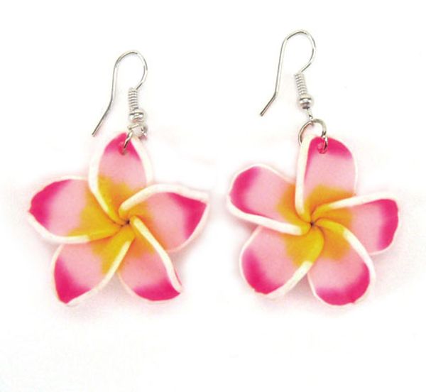

fimo frangipani flower drop earrings,fimo polymer clay flower fashion earrings, plastic flower jewelry, Golden