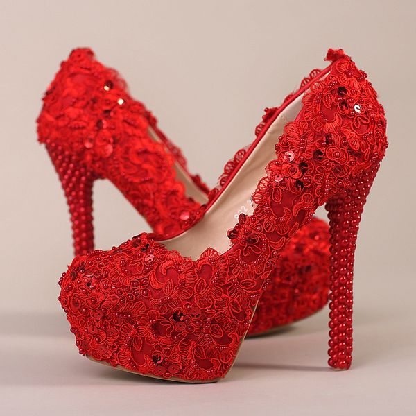 

red bridal high heel flower lace wedding shoes prom shoe bridesmaid evening party spike red pumps celebrity stiletto, Black
