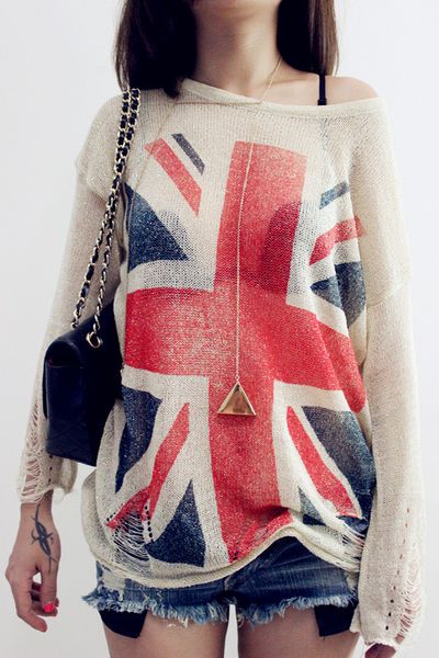 

Autumn Winter New Wildfox British Flag Pattern Pullover Sweater Hollow Jumper Crochet Blouse Plus Size Loose Knitting Top Coat