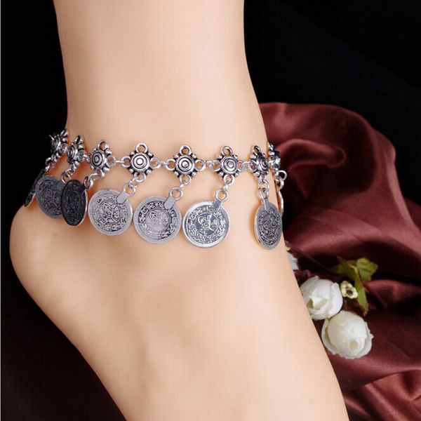 Tribal étnico Moneda De Plata Borla Gypsy Festival turco de tobillo Pulsera Joyería
