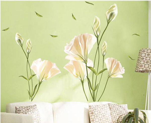 Lilien-Blumen-Wandaufkleber an der Wand, Vinyl-Wandaufkleber, Gome-Dekor, Schlafzimmer-Hintergrund, Wandaufkleber