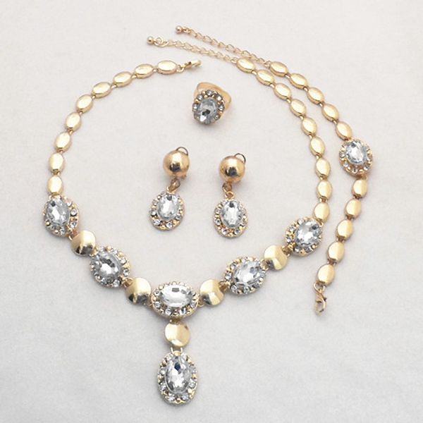 18 k de ouro cheio de dubai africano branco cz diamante colar de cristal austríaco pulseira brinco anel de casamento / conjunto de jóias de noiva 732