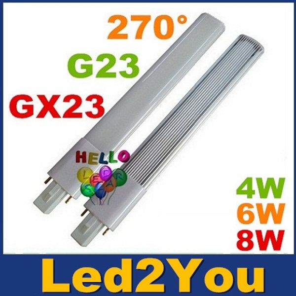 

G23 GX23 Led PL Light Super Bright 4W 6W 8W Светодиодные лампы 270 Угол Replac CFL огни AC 85-265V