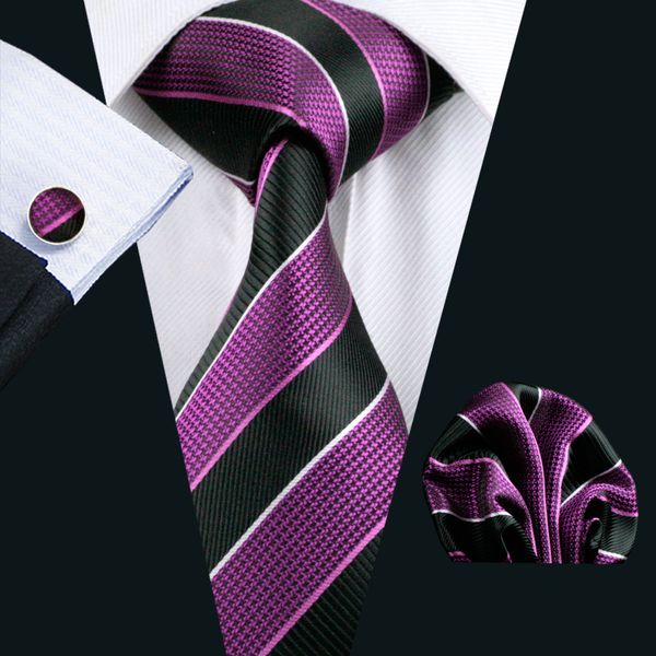 

purple mens tie set silk jacquard woven hankerchief cufflinks set silk business formal work necktie n-0644, Black;blue