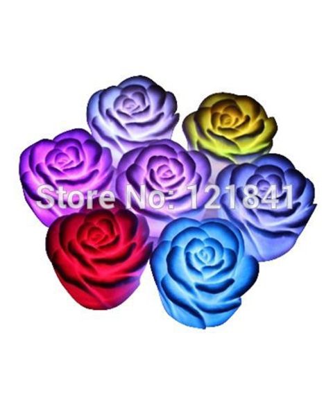 

Оптовая продажа-7 изменение цвета роза цветок светодиодные ночь свеча лампа свеча романтический декор