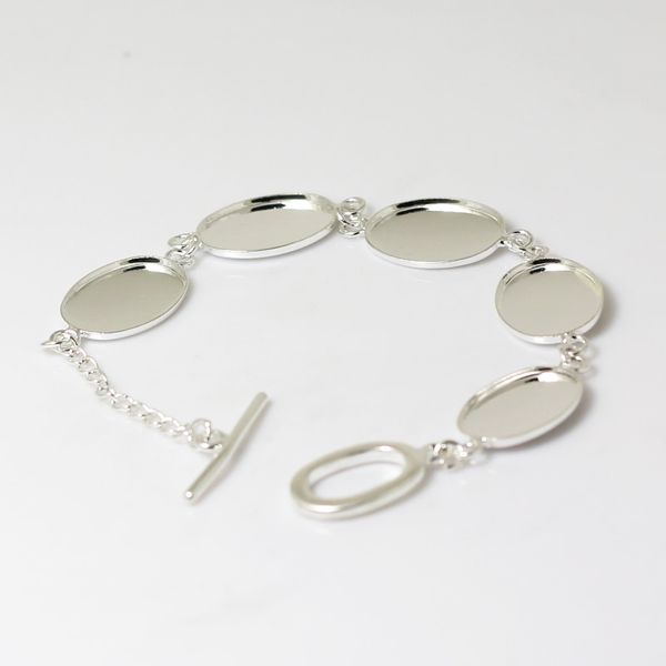 

beadsnice bracelet bezels link bracelet blank cabochon settings cameo base 13x 18mm oval brass pendant blanks id 4825, Slivery;crystal