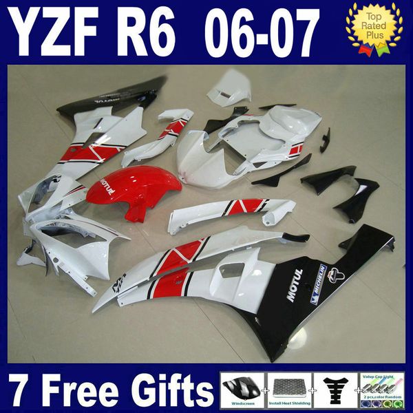 Rot-weiße Spritzgussform für 2006 2007 Yamaha R6 Verkleidungen 06 07 YZF R6 Verkleidungsset 100 % passend + 7 Geschenke