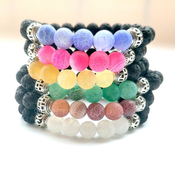 

8mm weathering agate bracelet stretch black volcanic stone natural lava stone bracelets 6 color men and women bracelet dhl d151s