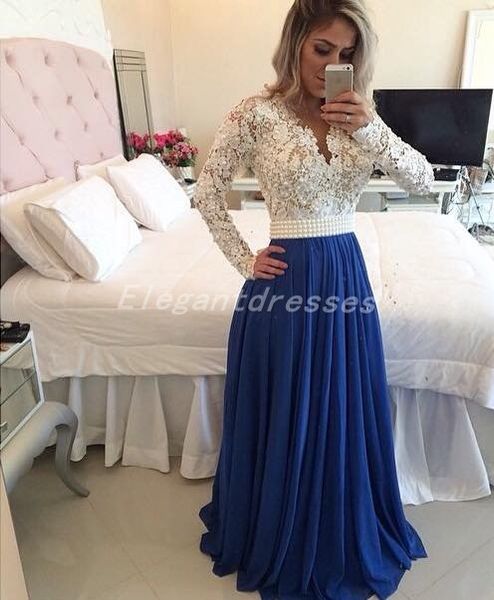 

new 2021 embellished beaded lace chiffon long sleeve evening dresses formal special occasion dress see through sexy, Black;red