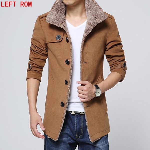 

wholesale- 2017 new mens clothing coat lambs wool woolen jacket collar male fashion classic outwear winter & autumn wool warm windbreaker, Tan;black