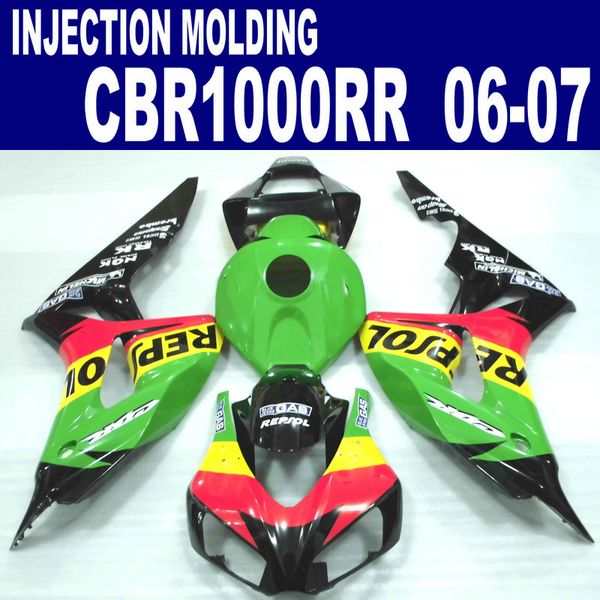 Kit carena stampaggio ad iniezione per HONDA CBR1000RR 06 07 nero verde REPSOL CBR 1000 RR 2006 2007 set carene VV4