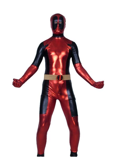 

red & black shiny metallic deadpool costume halloween party cosplay zentai suit 15689, Black;red