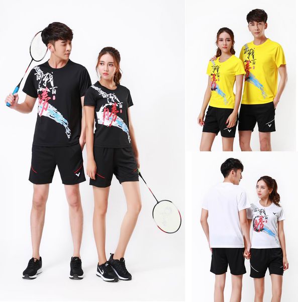 

new victor competition badminton shirt clothes,men/women table tennis jerseys quick dry,lovers ping pong/tennis t-shirt +shorts train suit, White;yellow