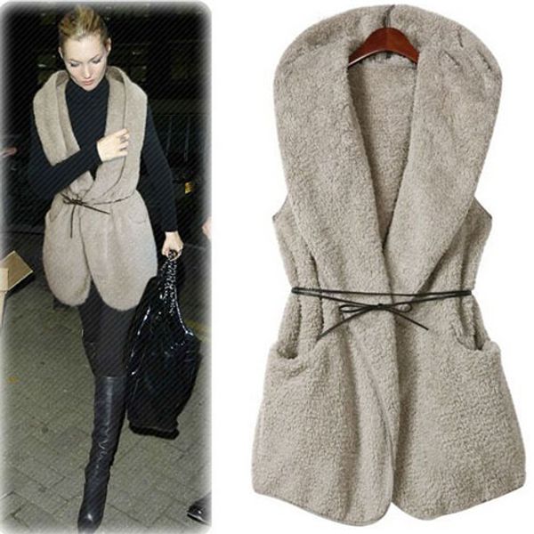 

Мода толстовки жилет пальто жилет зима женщины искусственный мех жилет теплый дл