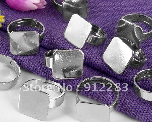 

wholesale-free shipping 100pcs 15mm square copper adjustable ring back/base,fashion jewelry findings, Blue;slivery