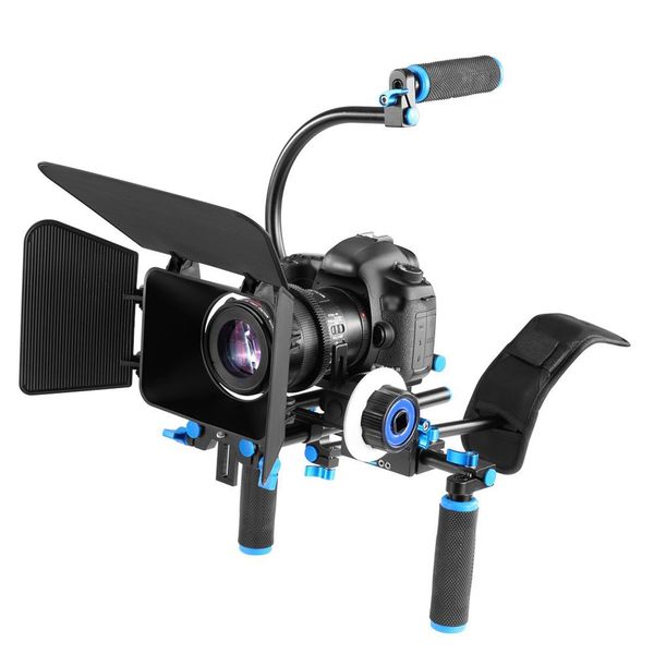 FREESHIPPING DSLR RIG Fotocamera Stabilizzatore a spalla Stabilizzatore Movie Movie Controllo Kit di supporto Segui Focus Matte Box per Canon Nikon Sony BMCC GH4 Videocamera Videocamera