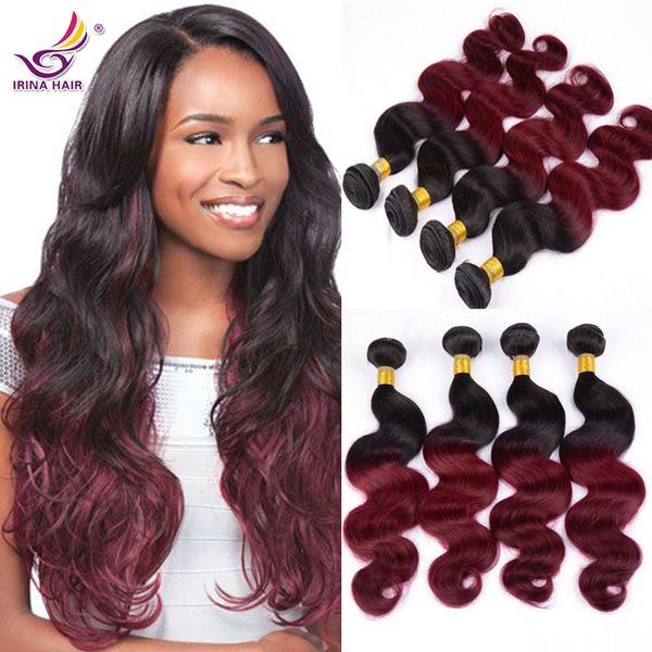 Affascinante Two Tone Color 1B Rosso Borgogna Brasiliano Virgin Remy Raw Estensione dei capelli umani Onda del corpo 7A Ombre Red Malese Vigin Hair 4 Bundles