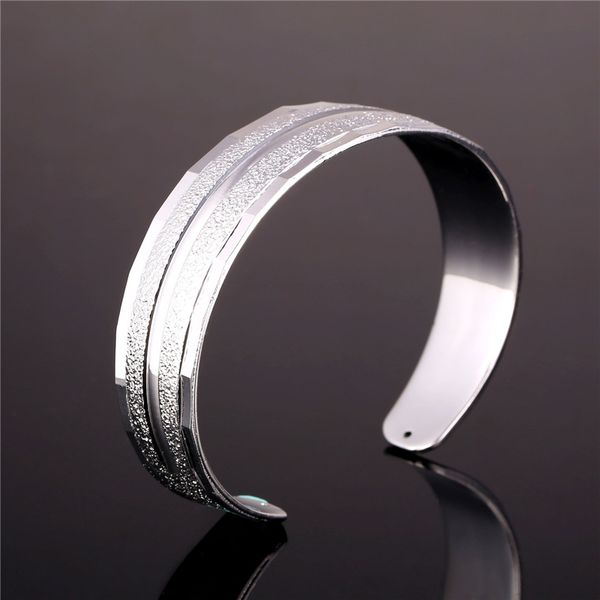 

vintage 18k gold plated bangle for women/men platinum plated simple style wide cuff bracelet, White