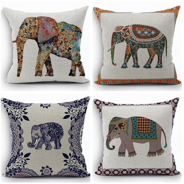 Animal étnico capa de almofada de algodão de linho elefante lance fronha sofá funda cojin cojines home decor