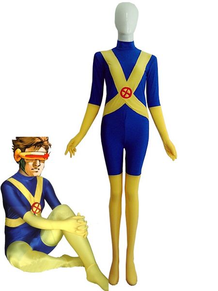 

blue & yellow x-men cyclops spandex superhero costume halloween cosplay party zentai suit, Black;red
