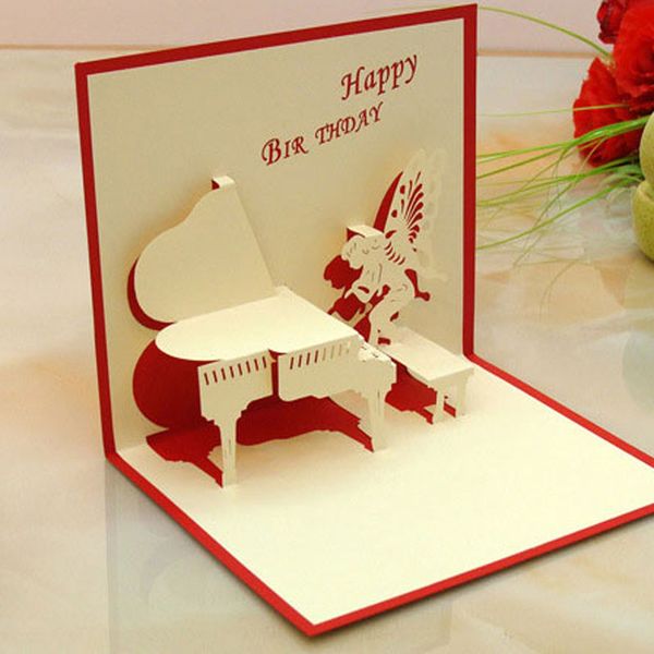 

happy birthday 3d pop up gift & greeting blessing cards handmade paper silhoue & creative angel piano cards sale