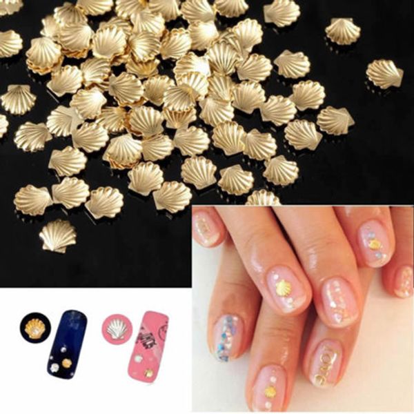 

Wholesale- 100pcs/bag 3mm Size Women DIY Metal Gold Sliver Color 3d Nail Art Decorations Shell Shape Nails Decor Tools Sticker