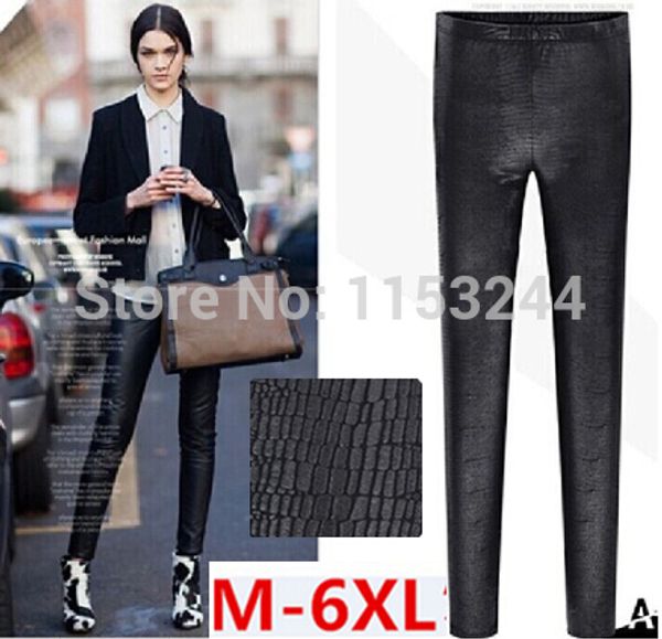 

wholesale-161 -6xl plus size thin or thick leather snakeskin elastic leggings pencil pant capris summer winter women casual trouser, Black;white