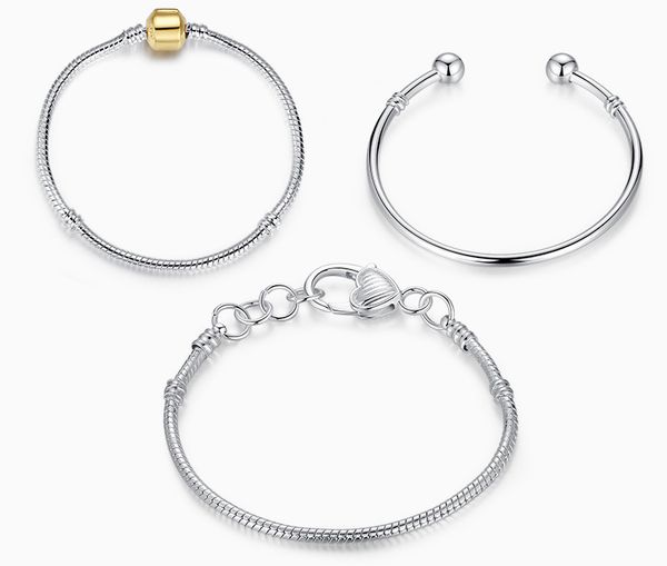 

manufacturers wholesale s925 sterling silver plated diy beads round snake skeleton bracelet link chain style jewelry basic chain