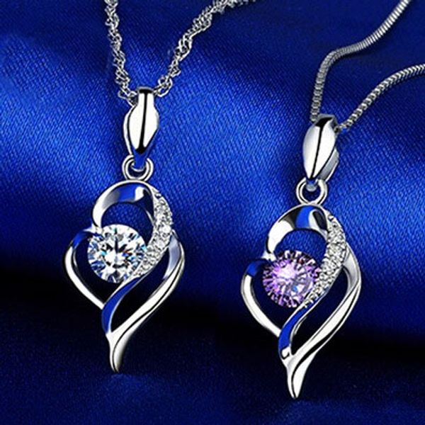 

fashion new wedding love heart pendant 30% 925 sterling silver+white copper purple/silver austrian crystal women pendant necklace