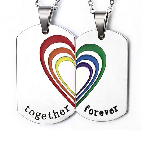 

together forever wholesale stainless steel fashion dog tag lovers' heart pendant necklace 100set dhl shipping free, Silver