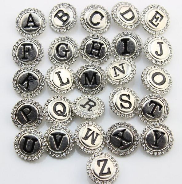 

diy 26pcs lot initial a-z alphabet letter snap buttons rhinestone jewelry for nosa bracelet 18mm charm jewelry n041