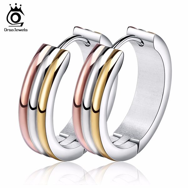 

orsa jewels unique multi color stainless steel hoop earrings for women fashion party jewelry wholesale gte34, Golden;silver