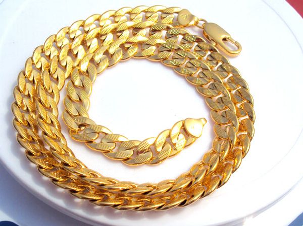 

лучшая покупка ювелирных изделий 24K твердого желтого золота GF двухсторонняя последовательность песка кубинский звено цепи ожерелье 23,6 дюйма