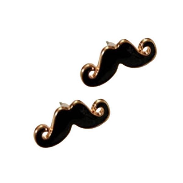 

vintage black funny handlebar mustache moustache beard ear studs earrings, Golden