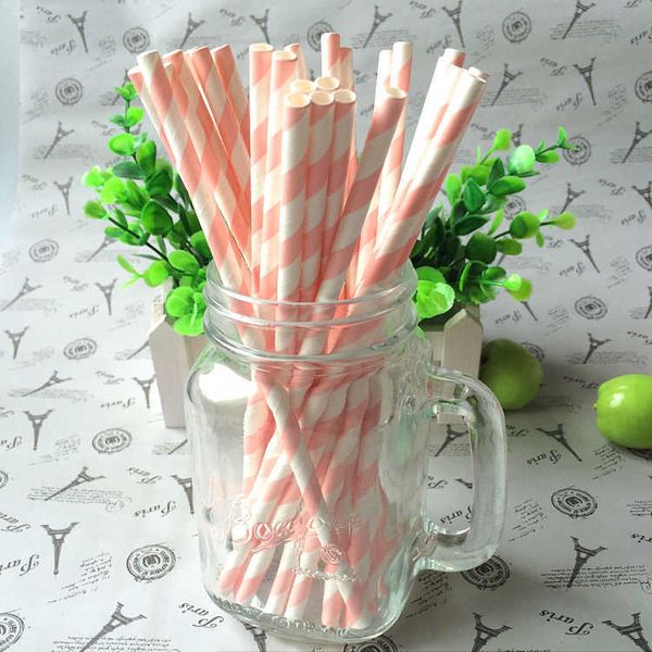 

wholesale-25pcs pink striped biodegradable drinking paper straws wedding birthday party supplies