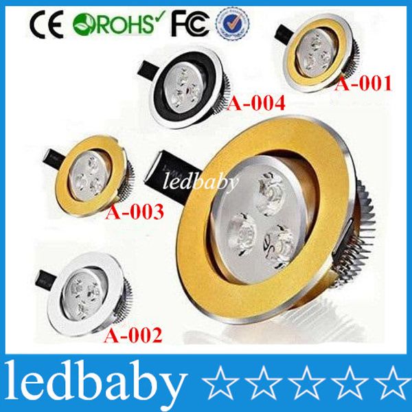 

9w dimmable led downlights black/golden/silver ring high power 3x3w 600lm cri&gt;85 warm/natural/cool white led recessed lamp ac85-265v