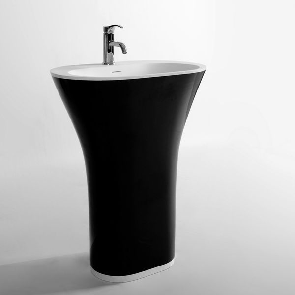 Bağımsız yıkama lavabo katı yüzey taş washbasin cloakroom yuvarlak kaide rs3824