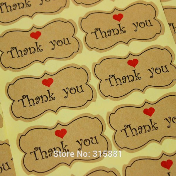

kraft thank you stickers with red heart printing 600pcs/lot