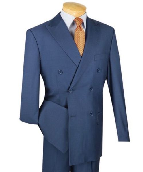 Modisches, klassisches, blaues Revers-Zweireiher-Smoking-Abendkleid mit 6 Schnallen für Herren und Business-Anzüge für Herren 2 (Jacke + Hose) nach Maß