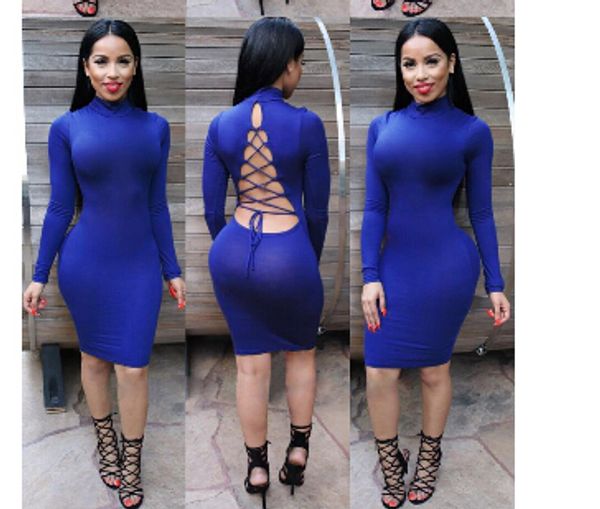 

wholesale-vestidos casual warm clothing 2016 winter nigth club midi pencil bodycon backless mesh cross evening party bandage dresses, Black;gray