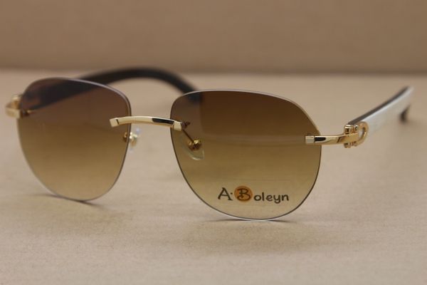 

black and white buffalo horn rimless t8300829 sunglasses new fashion classic sunglasses outdoors driving glasses frame size:54-18-140mm, White;black