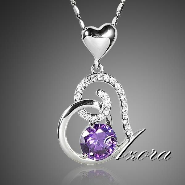 

wholesale-azora purple stellux austrian crystal heart pendant necklace for valentine's day gift of love tn0182, Silver