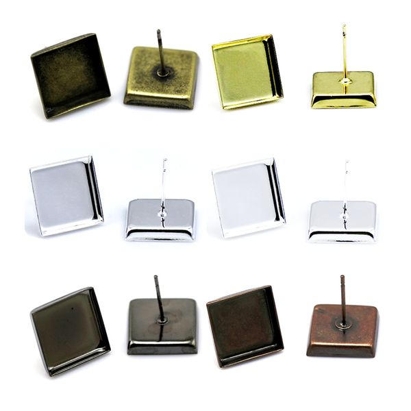 

beadsnice stud earring base earring bezel with square bezel setting for your jewelry making earring components wholesale id 32229, Slivery;crystal