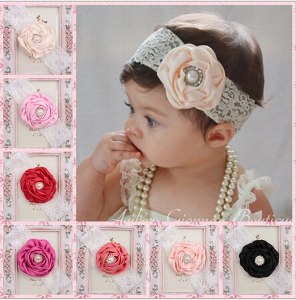 

baby infant flower pearl headbands girl lace headwear kids baby pgraphy props newborn bow hair accessories baby hair bands f117b9, Slivery;white